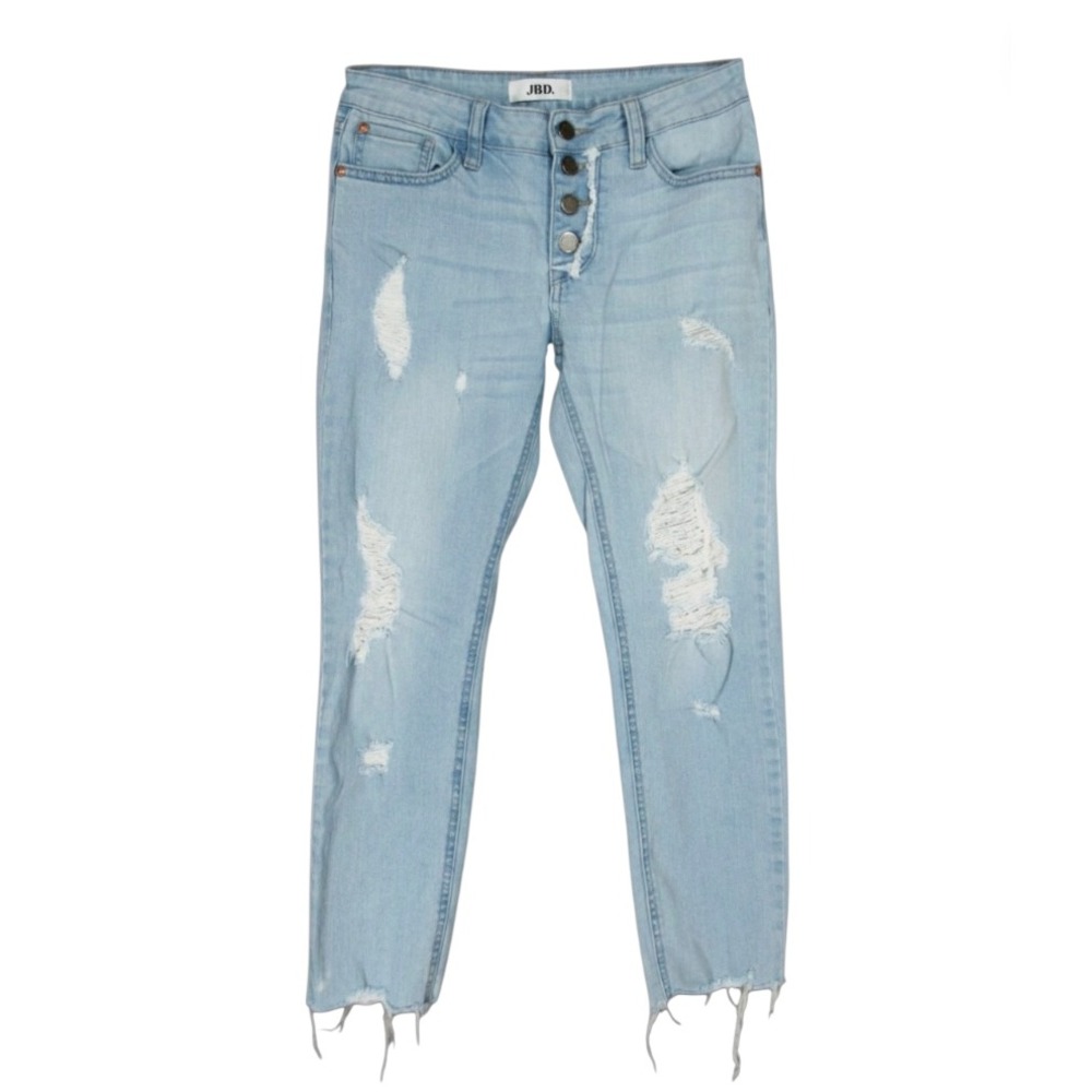 JBD By Just Black LIGHT WASH Stretch Denim DESTROYED Button-Fly ANKLE Jeans 24